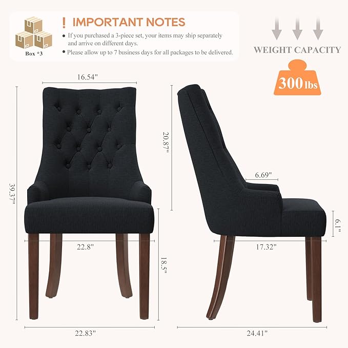COLAMY Fabric Side Dining Chairs Set of 6, Wingback Upholstered Dining Room - Image 2
