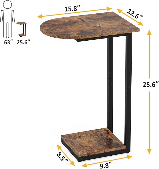 Hosfais Side Table Small End Table, C-Shaped Wood Sofa Table - Image 3