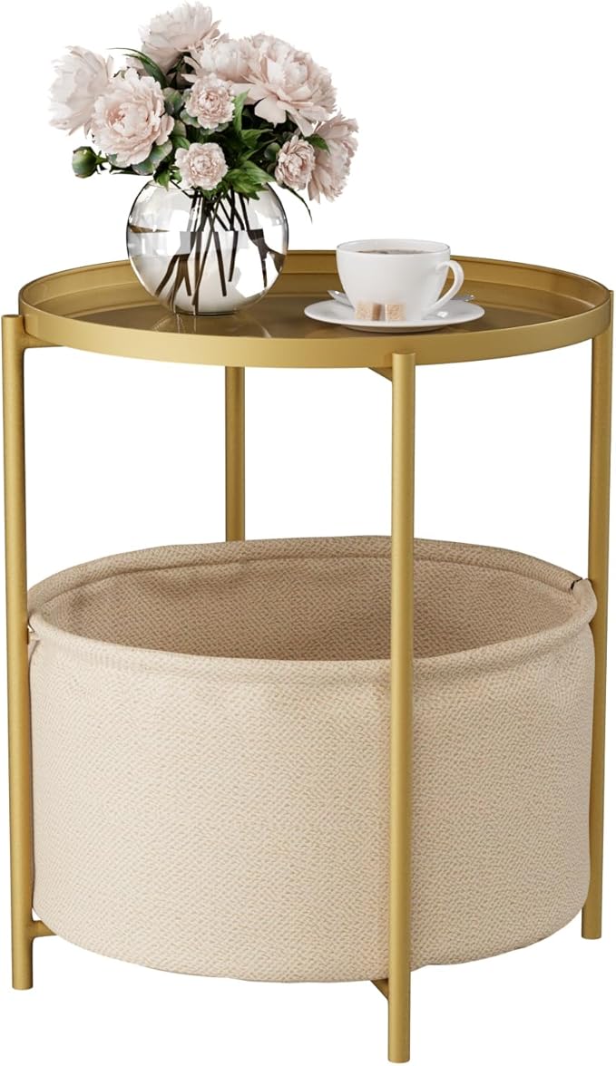 2 Tier Modern Side Table, Round End Table Living Room by Unknown