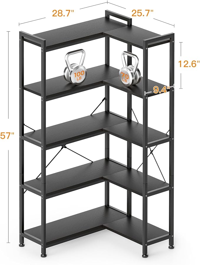Casaottima Corner Bookshelf 5 Tier, 57 Inches Reversible Book Shelf - Image 3