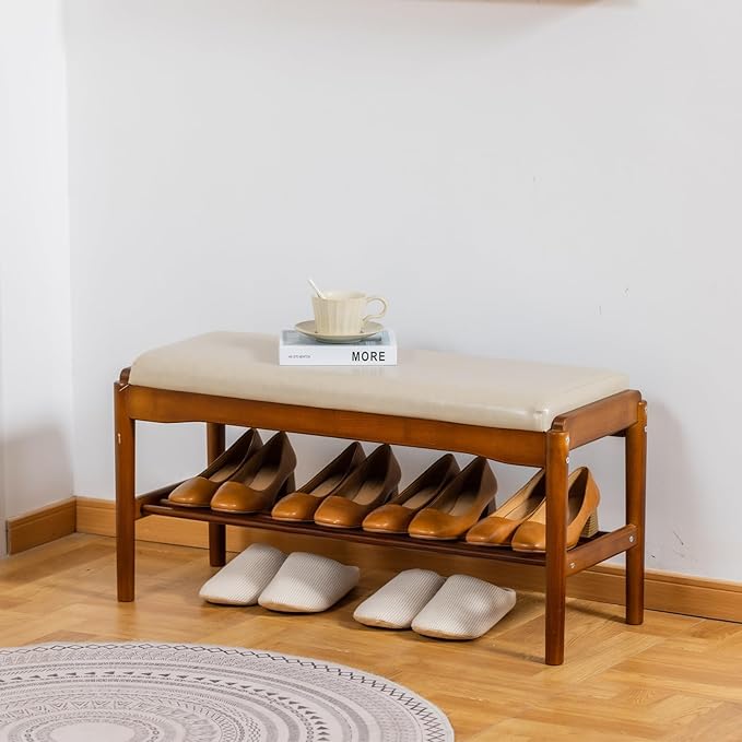 latifolia Small Shoe Bench, Solid Wood Bench - Image 2