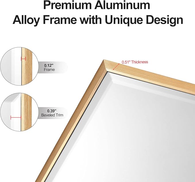 30x40 Inch Gold Mirror with Beveled Trim, Aluminum Frame Bathroom Vanity Mirror - Image 5