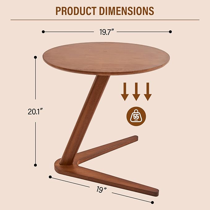 CozyDH Round End Table, Solid Wood C Shape Round Side Table, Walnut Coffee - Image 2