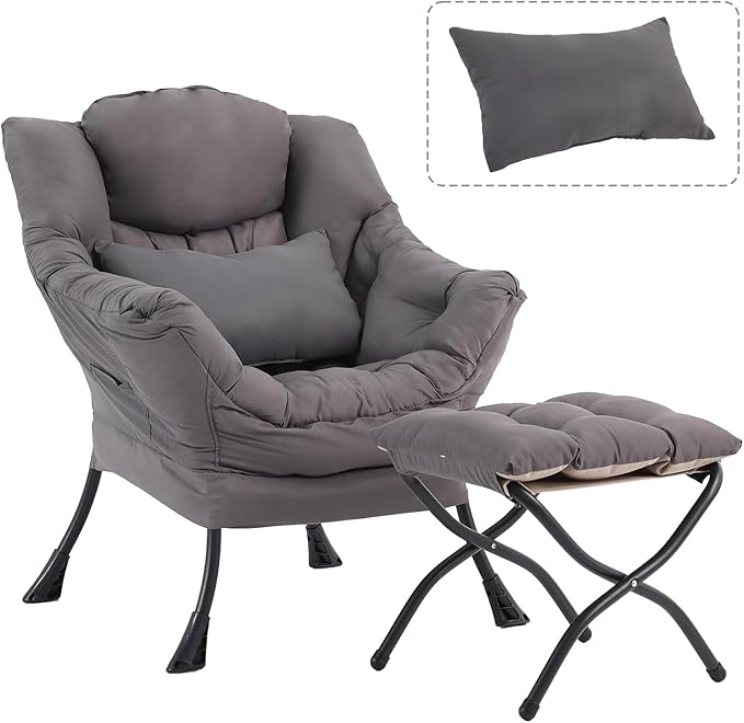 Lazy Chair with Ottoman, Modern Accent Chair with Lumbar Pillow, Comfy Chairs by DreamNookCozyLivingThoughtfulDesign