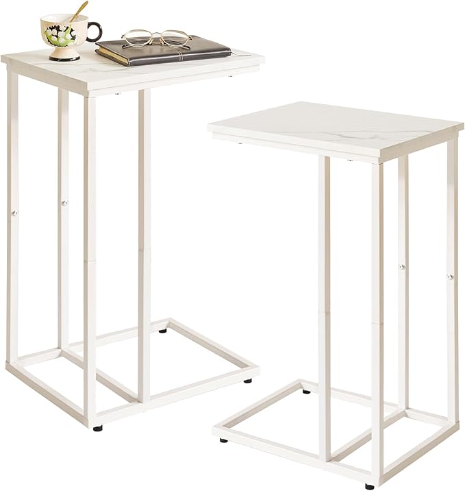 C Shaped End Table Set of 2, Small Side Table by Aibijusolidwoodfurniture