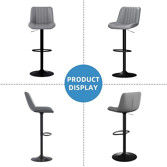 Shintenchi Swivel Bar Stools Set of 4, Adjustable Faux Leather Upholstered - Image 7