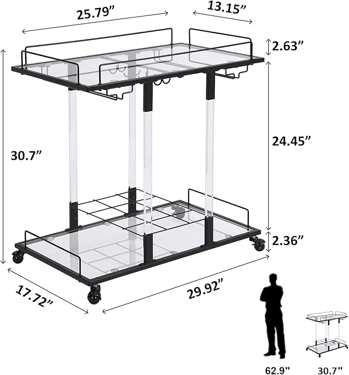 Bar Cart for Home Bar Chrome Serving Cart - Image 2