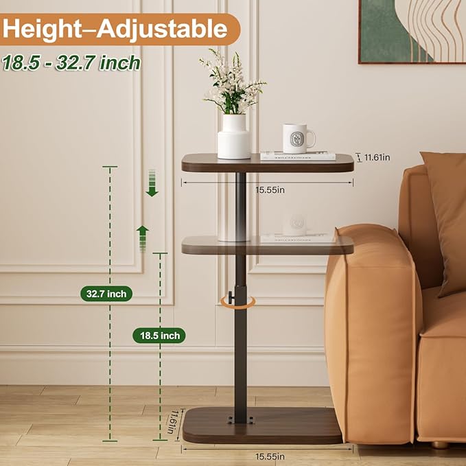 Adjustable Side Table TV Tray, C Shaped End Table, Small Bedside Table - Image 3