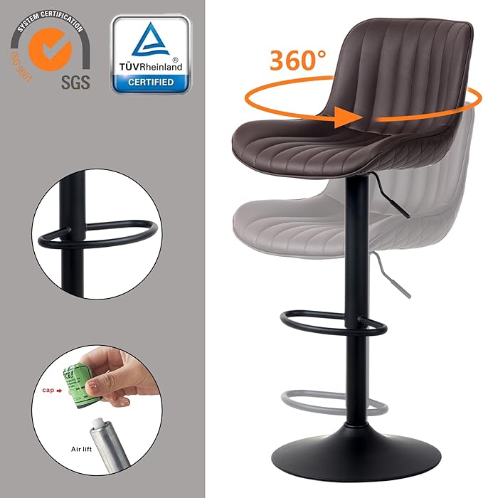 YOUNUOKE Counter Height Bar Stools Set of 2, Adjustable Swivel Stool Chairs - Image 12