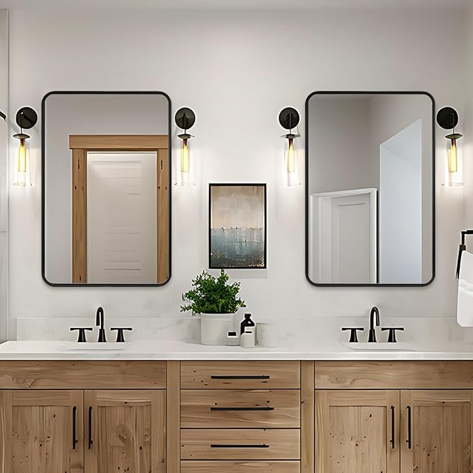 ANDY STAR 40X36 Inch Black Bathroom Mirror, Rounded Rectangle Mirror - Image 8