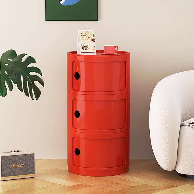 3 Tier Round Nightstand with Drawers, Living Room - Image 2