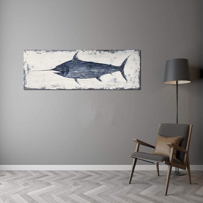 Yihui Arts Nautical Canvas Wall Art Animal Pictures Hand Painted Swordfish - Image 4
