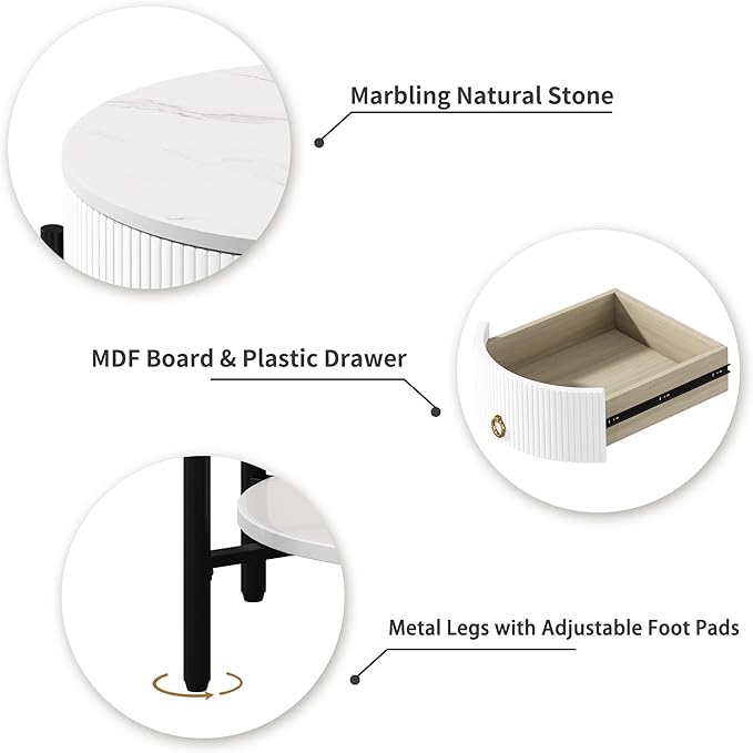 OIOG Round End Table with Drawer, Modern 2 Tier NightStand with Shelf, Small - Image 4