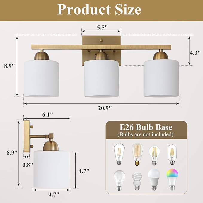 Stainless Steel Milk Glass Vanity Lights - Image 5
