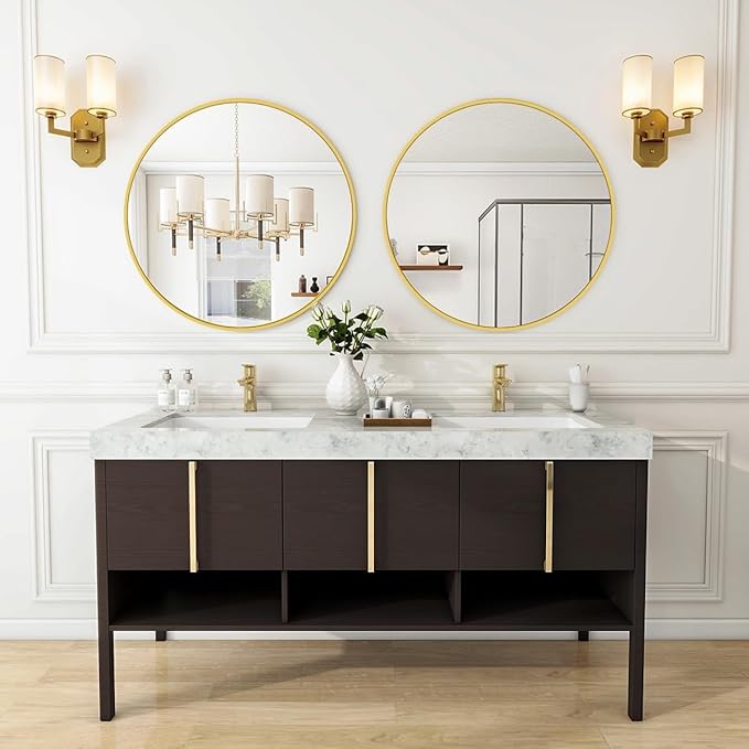 Gold Round Bathroom Mirror, 24 inch Circle Wall Mounted Hanging Mirror - Image 8