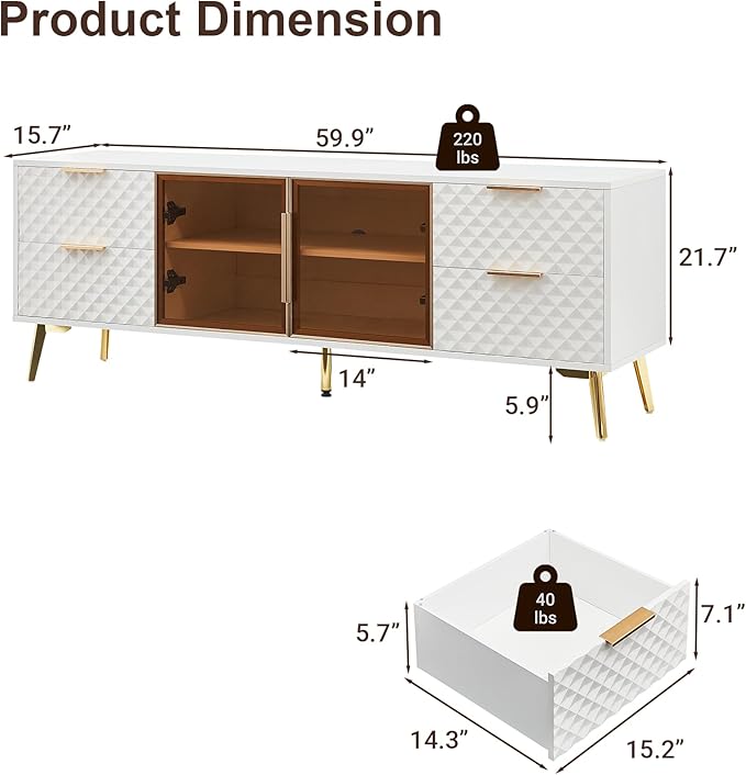 Rovibek 59" Modern TV Stand, Entertainment Center TV Console - Image 2