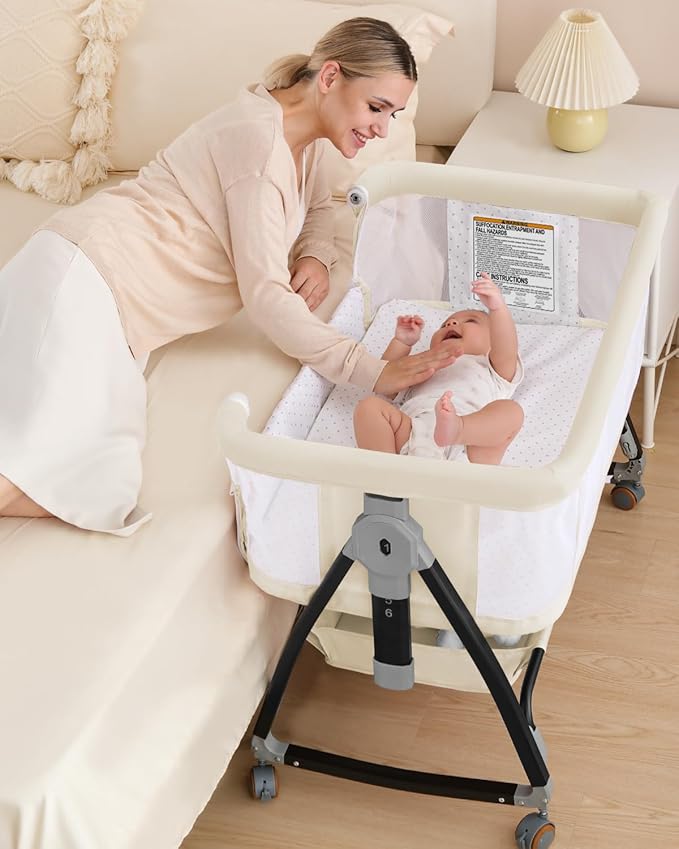 3 in 1 Baby Bassine Crib with Breathable Mesh, Bassinet Bedside Sleeper with by wayfong