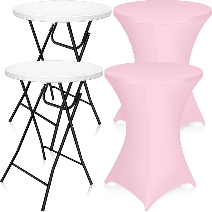 Wenqik 2 Sets 32" High Top Round Folding Cocktail Tables White Bar Height by Wenqik