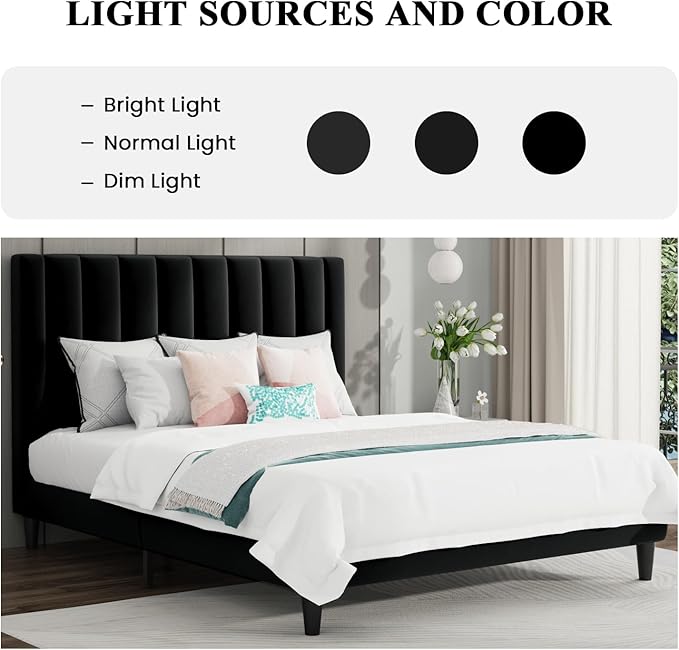 SHA CERLIN Full Bed Frame/Velvet Upholstered Platform Bed Frame - Image 3