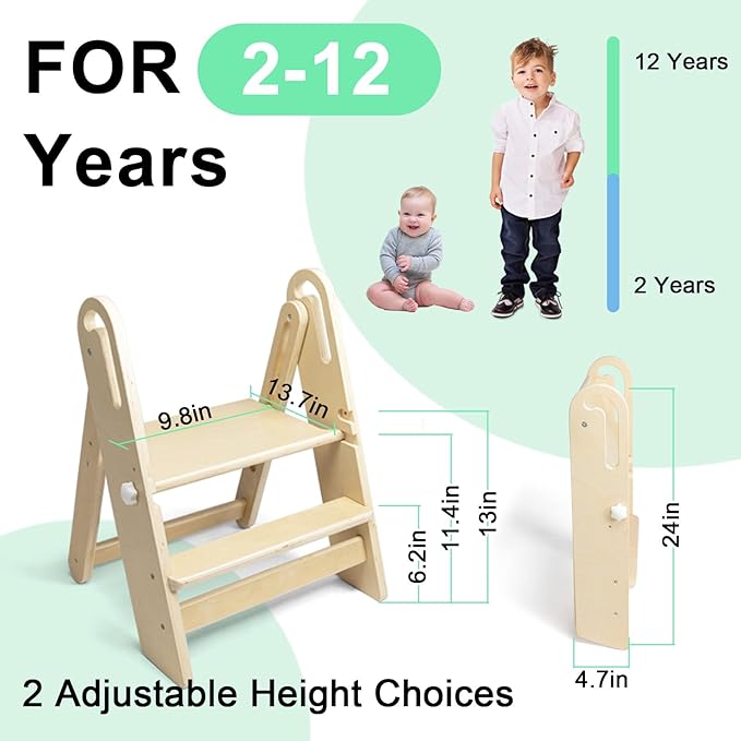 WOOD CITY Step Stool Foldable for Toddlers, Adjustable Kids Step Stool for - Image 4