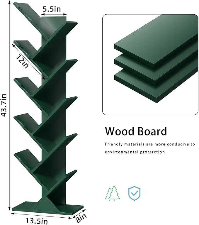 10 Tier Tree Book Shelf, Floor Standing Wood Bookshelf - Image 3