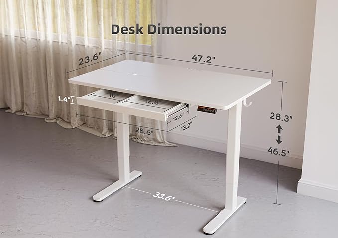 YDN Standing Desk with Drawers, 48 x 24 Inch Electric Adjustable Height Stand - Image 3