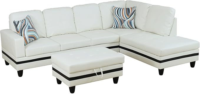 Osparple L Shaped Couch PU Leather Sectional Couch Upholstered 3 Pieces Sofas - Image 3