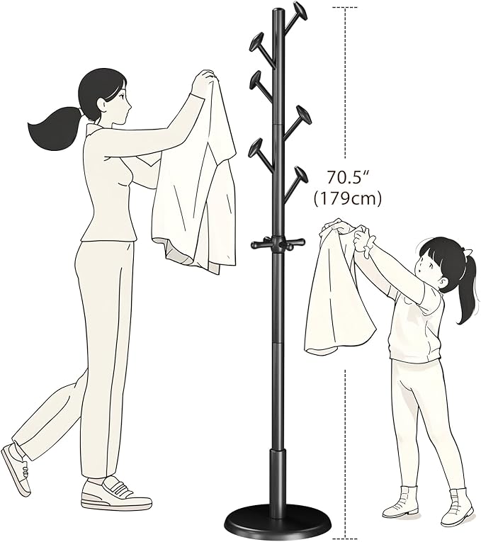 Solid Wood Coat Rack Freestanding Coat Tree - Image 3