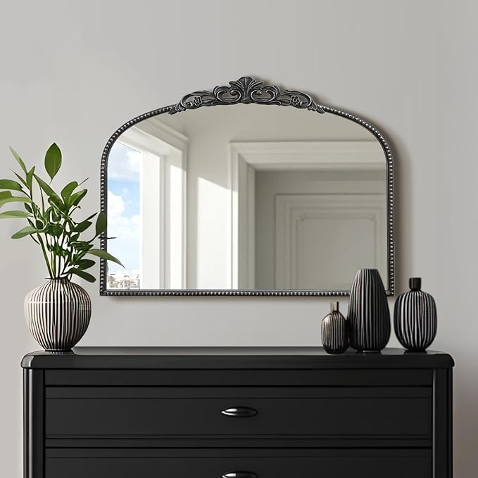 Micasso Black Vintage Wall Mirror: 24"x 32" French Baroque Antique Arched Wall - Image 6
