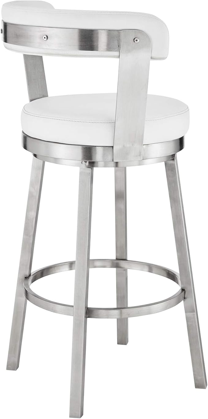 Armen Living Bryant Modern 30" Seat Height White Faux Leather and Brushed - Image 6
