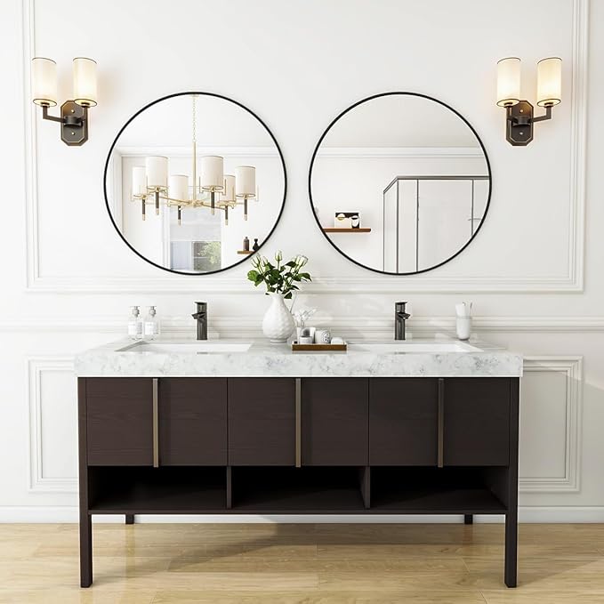 Black Round Bathroom Mirror, 24 inch Circle Wall Mounted Hanging Mirror - Image 8