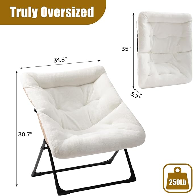 HollyHOME X-Large Saucer Chair, Comfy Oversized Folding Chair, Faux-Fur Reading - Image 3