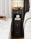 Narrow Nightstand with 3 Drawers, Solid Wood Narrow Bedside Tables, Small by AQIMUELE-Solidwoodfurniture