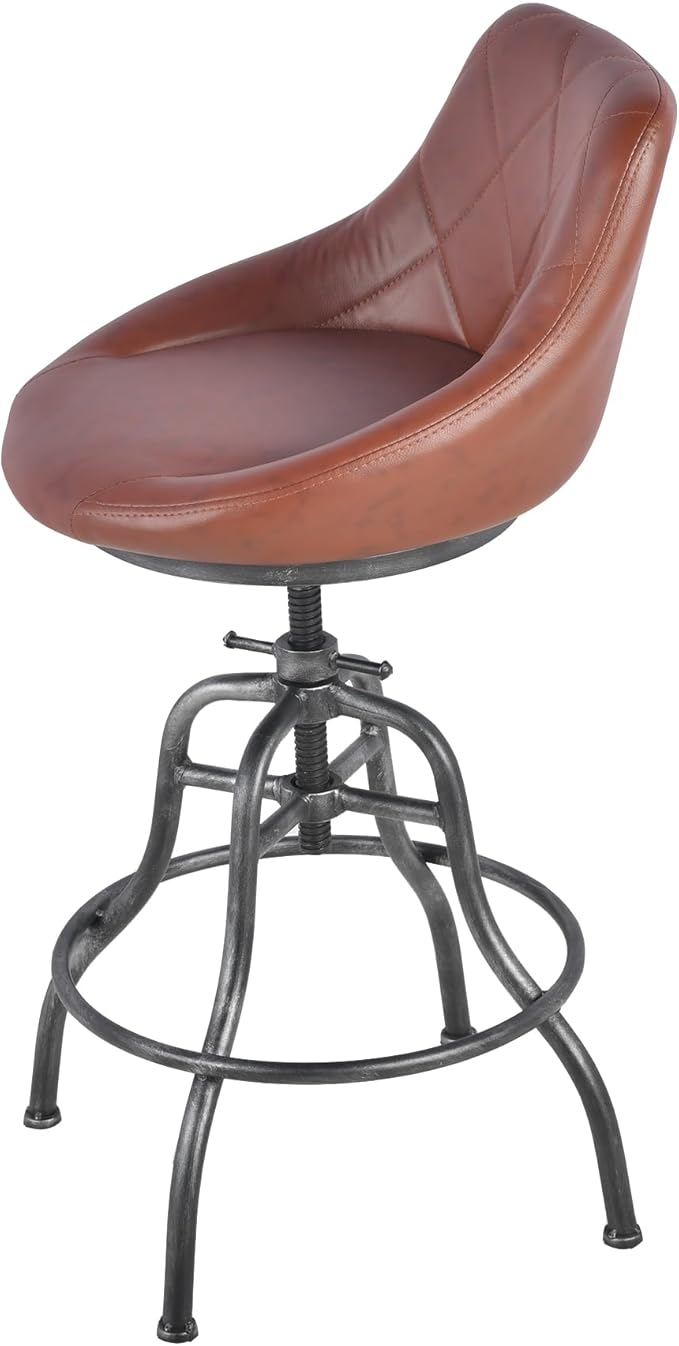 Diwhy Industrial Counter Stool, 22.44"-27.17" Adjustable Height PU Backrest - Image 6