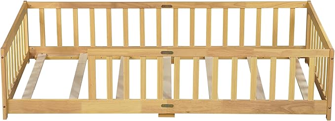 Bellemave Twin Floor Bed with Slats and Safety Guardrails, Kids Montessori - Image 9