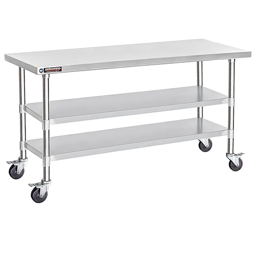 DuraSteel Stainless Steel Work Table 30" x 72" x 34" Height w/ 4 Caster Wheels by DuraSteel