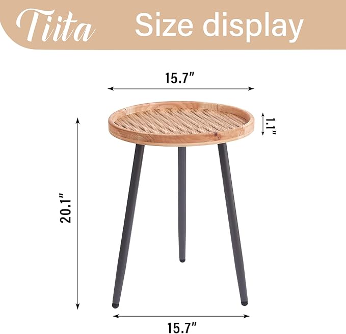 Tiita Rattan Round End Table Mental Side Table Nightstand/Small Wood Tables - Image 3