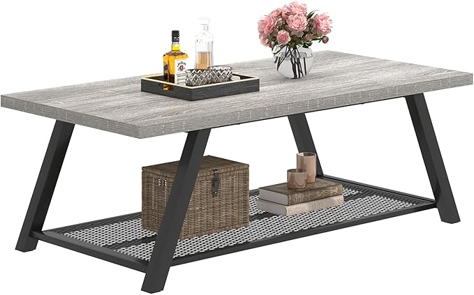 FOLUBAN Industrial Coffee Table, Rustic Wood and Metal Center Table - Image 8