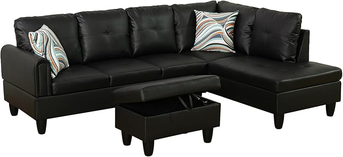 Couches for Living Room Faux Leather L Shaped Couch Comfy 3 Pieces Sectional - Image 3