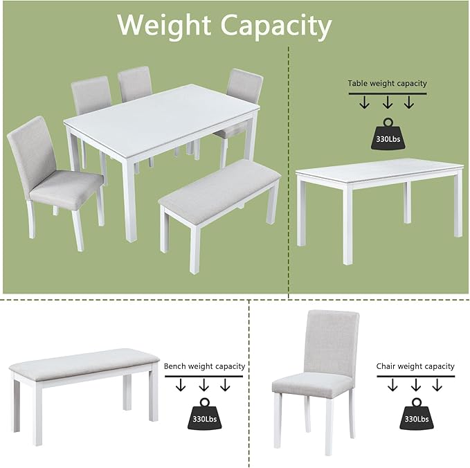 soges 6 Piece Wooden Dining Table Set, Dining Room Table - Image 3