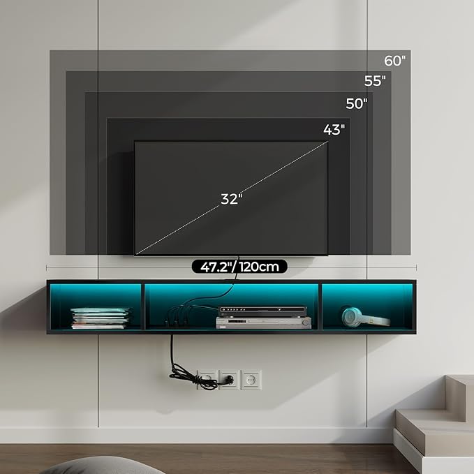 Rolanstar TV Stand with Power Outlet, Floating TV Stand with RGB Lights - Image 5