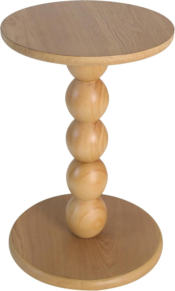 Round Wooden Side Table with Stacked Ball Pedestal Base, Accent Nightstand by dwellington