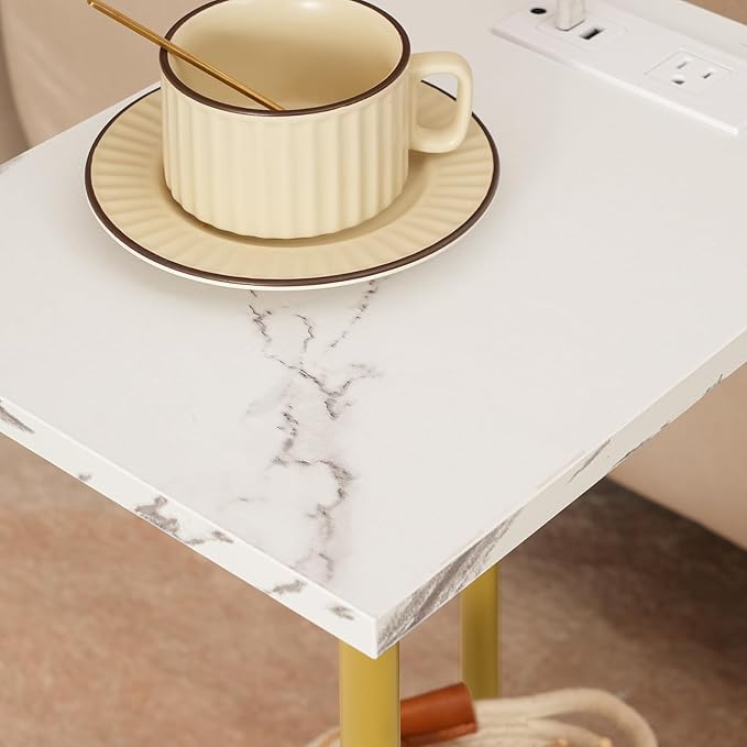 HOOBRO Side Table with Charging Station, Nightstand with 2-Layer Storage Shelves - Image 6