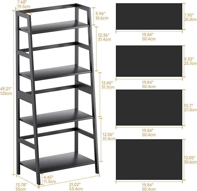 HITNET Ladder Shelf Black, 4-Tier Bookshelf, Freestanding Bathroom Storage Rack - Image 3