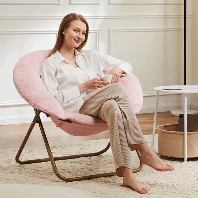Comfortable Cozy Faux Fur Disc Chair Foldable Feature - Image 8