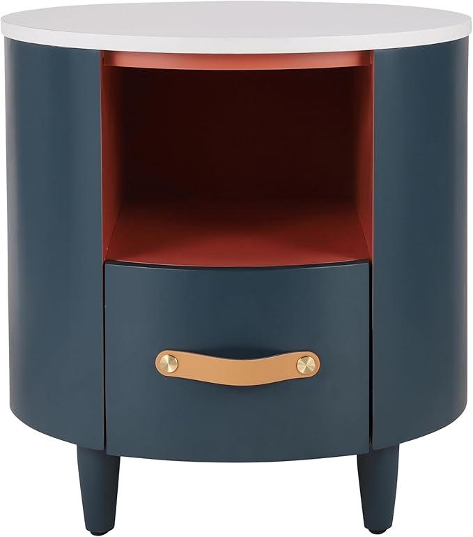 Merax Round Nightstand with Storage Drawer, MDF Contemporary Modern Bedside - Image 3