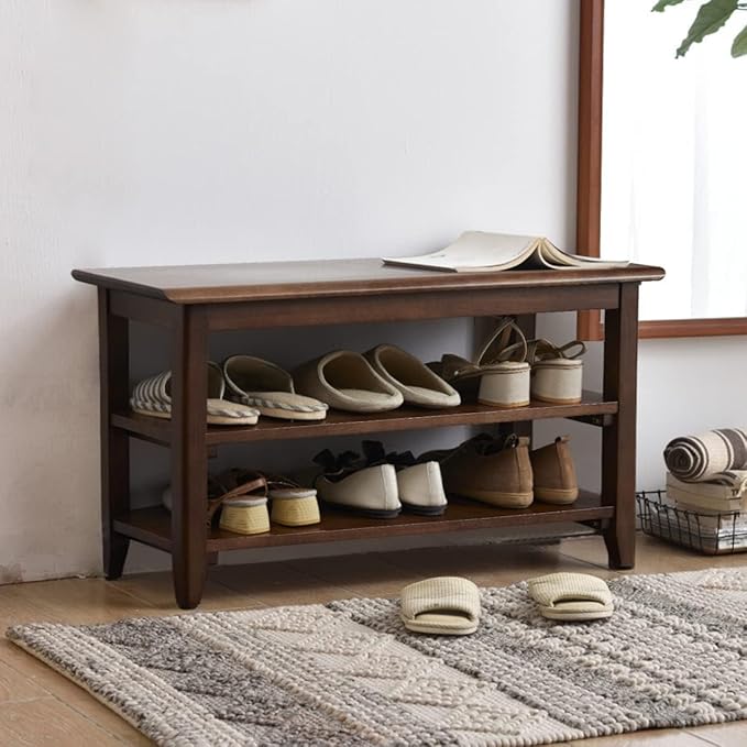 XKZG Storage Bench Wooden Shoe Rack Bench Rustic Solid Wood Entryway Bench - Image 4