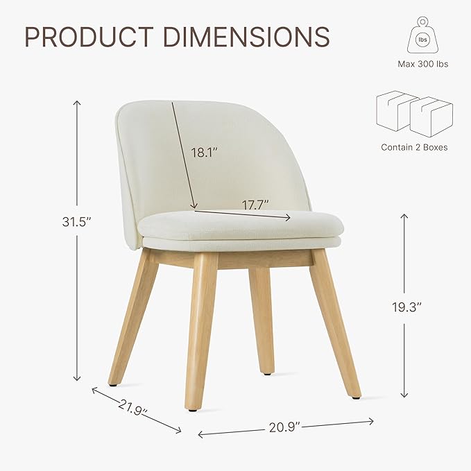 Wooden Dining Chairs Set of 4, Fabric Upholstered Modern Dining Room Chairs - Image 2