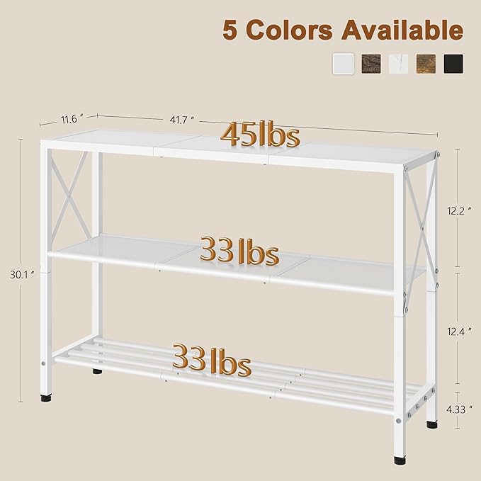 Hoctieon White Industrial Console Table, 3 Tier Entryway Tables, Hallway Desk - Image 3