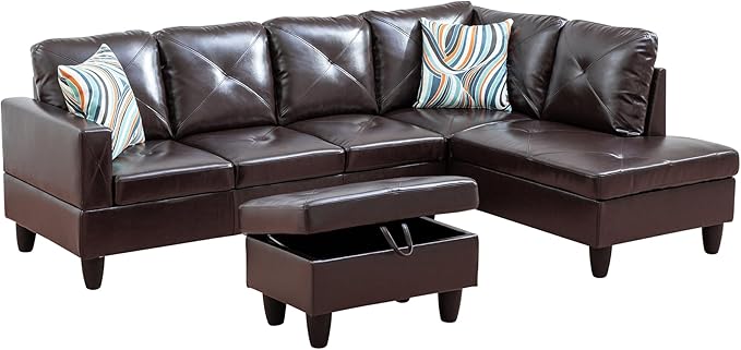 Couches for Living Room Faux Leather L Shaped Couch Comfy 3 Pieces Sectional - Image 3